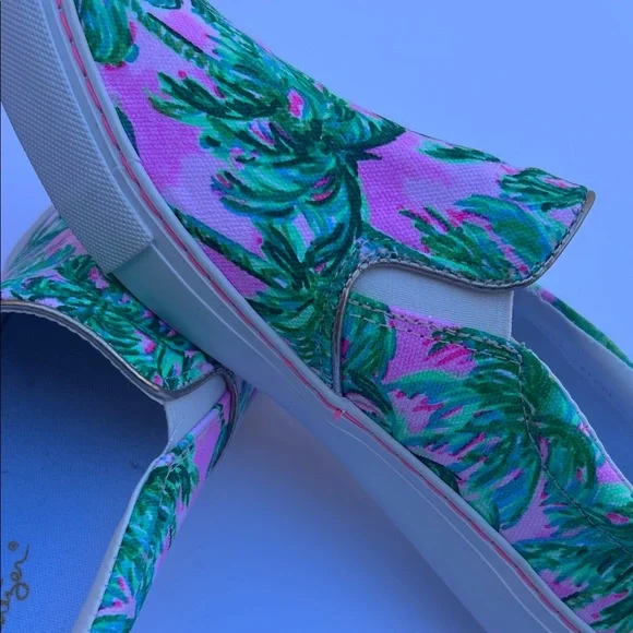 Lilly Pulitzer Palm Print Slip-On Sneakers - Pink and Green - Picture 5 of 5